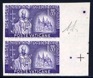 Vatican City 1955 St. Boniface RARE IMPERFORATED PAIR Sc# 193a Mint XF OG NH - Picture 1 of 2
