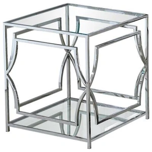 Best Master Furniture Abigail Glass and Stainless Steel Base End Table in Silver - Picture 1 of 3