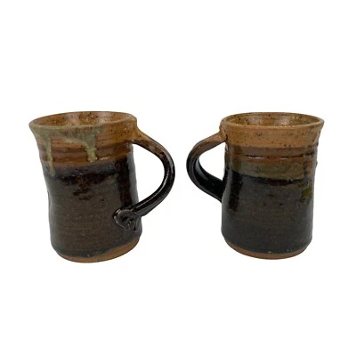 Juego de tazas de cerámica hechas a mano para él y ella tazas de té de café de gres esmaltado marrón Foto 1 de 4