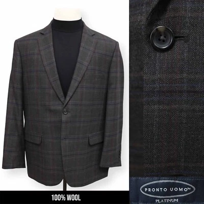 PRONTO UOMO PLATINUM mens windowpane WOOL sport coat suit jacket blazer 46 R* - Image 1 of 4
