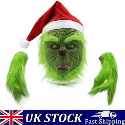 The Grinch Full Head Latex Mask Xmas Hat Monster Adult Costume Christmas Cosplay - Image 1 of 4