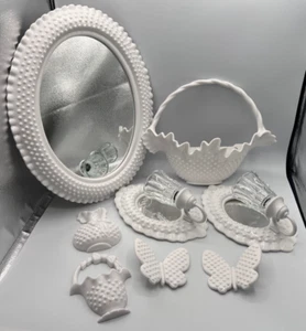 8 Piece Vtg White Hobnail Burwood Mirror Gallery Wall Decor Candle Butterfly Set - Picture 1 of 22