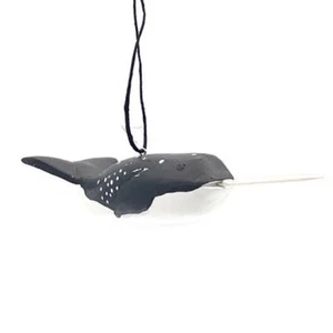 Narwhal Balsa Wood Ocean Unicorn of Sea Ornament Fair Trade Handmade Nicaragua - Picture 1 of 1