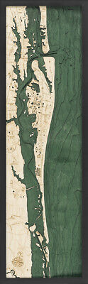 ST. AUGUSTINE, FL 13.5  X 43  New, Laser-Cut 3-Dimen Wood Chart / Lake Art Map • 298€