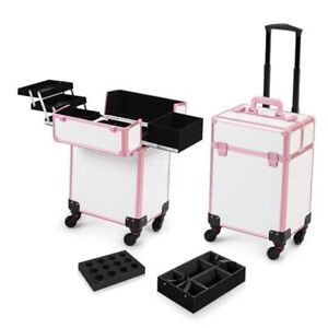 Rolling Makeup Train Case Cosmetic Travel Trolley 4 Tray with Sliding Rail 