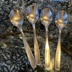 4 Russel Wright Oneida PINCH Stainless steel flatware table soup spoons 7-3/8" - Picture 1 of 14