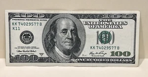 Series 2006 A ~ US One Hundred Dollar Bill $100 ~ Dallas - KK 74029577 B - Picture 1 of 3