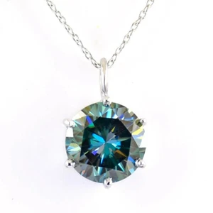 8.25 Ct Treated Blue Diamond Solitaire Sterling Silver 925 Pendant with Chain - Picture 1 of 7