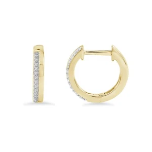 0.06CT Natural Round Diamond Hoop Earrings in 10K Yellow Gold - Picture 1 of 4