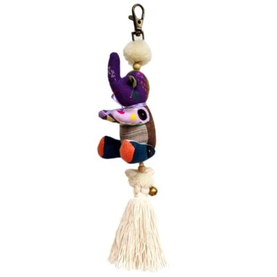 Handmade Elephant Keychain with Tassel – Colorful Fabric Bag Charm - Image 1 of 4
