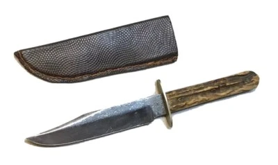 Vintage John Newton&Co Sheffield England Bowie Dagger Knife W/Sheath Stag Handle - Image 1 of 4