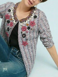 Chaqueta de tweed adornada Anthropologie Suzy de Summer of Love $178 talla M - Nueva con etiquetas - Imagen 1 de 4