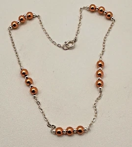 Handmade Sterling Silver .925 Sterling Copper Beaded 9 3/" Anklet Ankle Bracelet - Picture 1 of 7