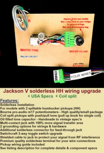 Jackson V Solderless HH Wiring Upgrade+USA Spec/Coil Split/Switchcraft/Pure Tone - Picture 1 of 10