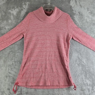 J Jill Top Womens Small Pink Waffle Knit Cowl Neck Ruched Side Ties Thermal - Image 1 of 4