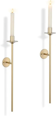Sziqiqi Gold Wall Candle Holders: Mounted Sconces for Tapered Candles, Modern C - Image 1 of 4