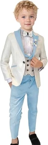 Suits for Boys Floral Jacquard Suit 3 Piece Peak Lapel Tuxedos Suit Set Formal - Picture 1 of 33