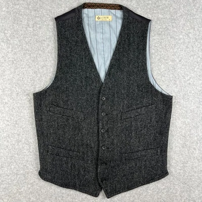 J Crew Herringbone Wool Moon British Cloth Vest Waistcoat Small Mens Grey Suit - Image 1 of 4