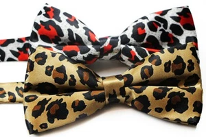 Mens Leopard Pattern Bow Tie Silk Pre-Tied Men Bowtie Wedding Formal Ties Tuxedo - Picture 1 of 8