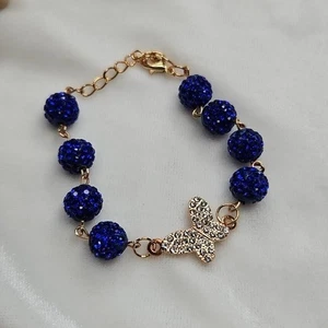 Pulsera con cuentas de diamantes de imitación azul real diamantes de imitación mariposa tono dorado moda - Imagen 1 de 6