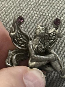 Vintage Comstock Mini Pewter Fairy With Purple Gems In Wings #4400 - Picture 1 of 3