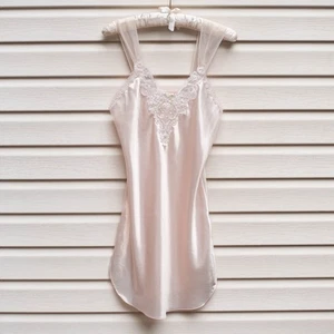 Vtg Y2K Dentelle Womens S Beaded Chemise Nightgown Pink Satin Lace Ribbon USA - Picture 1 of 11