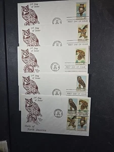 1978 US AMERICAN OWLS FDC Scott# 1760-1763, 1763A UNKNOWN cachet Set of 5 st#KR1 - Picture 1 of 5