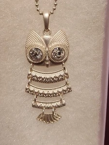 Costume Jewelry Owl Articulated Pendant Necklace 18" Adjustable Rhinestone Eyes - Picture 1 of 12