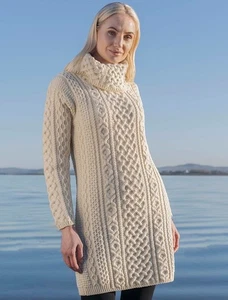 Aran Sweater Market Cable Aran Kleid mit Wasserfallausschnitt M Made in Ireland - Bild 1 von 4