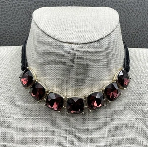 LOFT Outlet Statement Halskette facettiert rot Kristall schwarz Samt goldfarben Choker - Bild 1 von 8