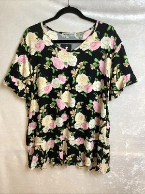 Doublju Black Floral Stretch Lightweight Breathable Womens 3XL Blouse - Image 1 of 4