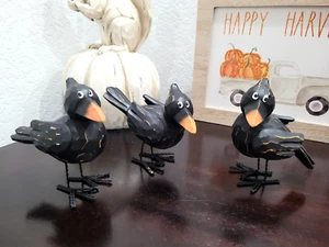Judgemental Fall Black Crow Birds Trio Tier Tray MINI Figurine Tabletop Decor - Picture 1 of 6