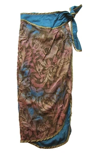 Vintage Jeanne Marc Rayon Blue Pink Gold Floral High Rise Midi Wrap Skirt 8/10 - Bild 1 von 7