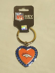 NFL Denver Broncos NFL Rhinestone Heart Colored Keychain NEW 2025! - Picture 1 of 5