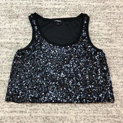 Blusa sin mangas Express de lentejuelas para mujer mediana sin mangas fiesta brillante negra Foto 1 de 4