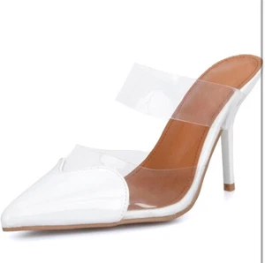 Women Mules Slip On Stiletto Heel Peep toe Clear Sandals Slippers Fashion Sz 41 - Picture 1 of 8