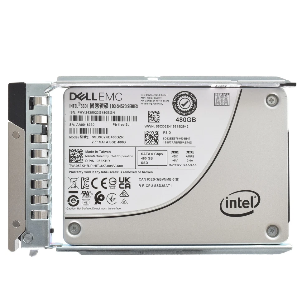 Dell Intel S4520 Series 2.5" 480GB MU 6GBPS SATA SSD Drive 53KHR SSDSC2KB480GZR - Image 1 of 1