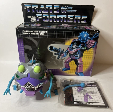 Transformers G1 1986 Gnaw, Sharkticon + Original Box 100% Complete Cover