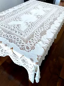 Tovaglia stile vintage in pizzo bianco sporco con bordo in pizzo rettangolare 74" x 55" - Foto 1 di 8