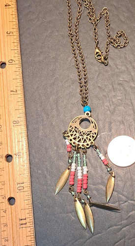 VETEMENTS Collana lunga 30" rame con frange perline di mare tribale sud ovest accento turchese