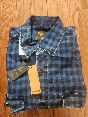 SIZE M F/X FUSION Blue Distressed Checked Long Sleeve Shirt Lot #533 - Image 1 of 3
