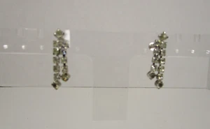 Vintage Silver-toned Dangle Clear Rhinestone Screw-Back Earrings - Picture 1 of 8