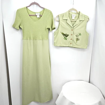 Vintage Studio Ease  Maxi Dress Vest Set Size 8 Green Garden Theme - Image 1 of 4