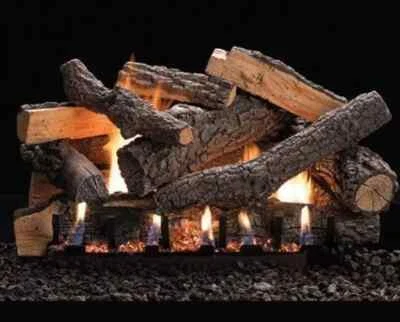 Juego de troncos de roble envejecido apilados White Mountain con quemador de milivoltios sin ventilación Foto 1 de 4