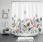 Butterfly Green Leaf Daisy Flower Nature Shower Curtain Set for Bathroom Decor