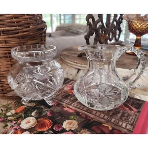 Set crema e zuccheriera vintage in cristallo taglio europeo, stella di David - Foto 1 di 10