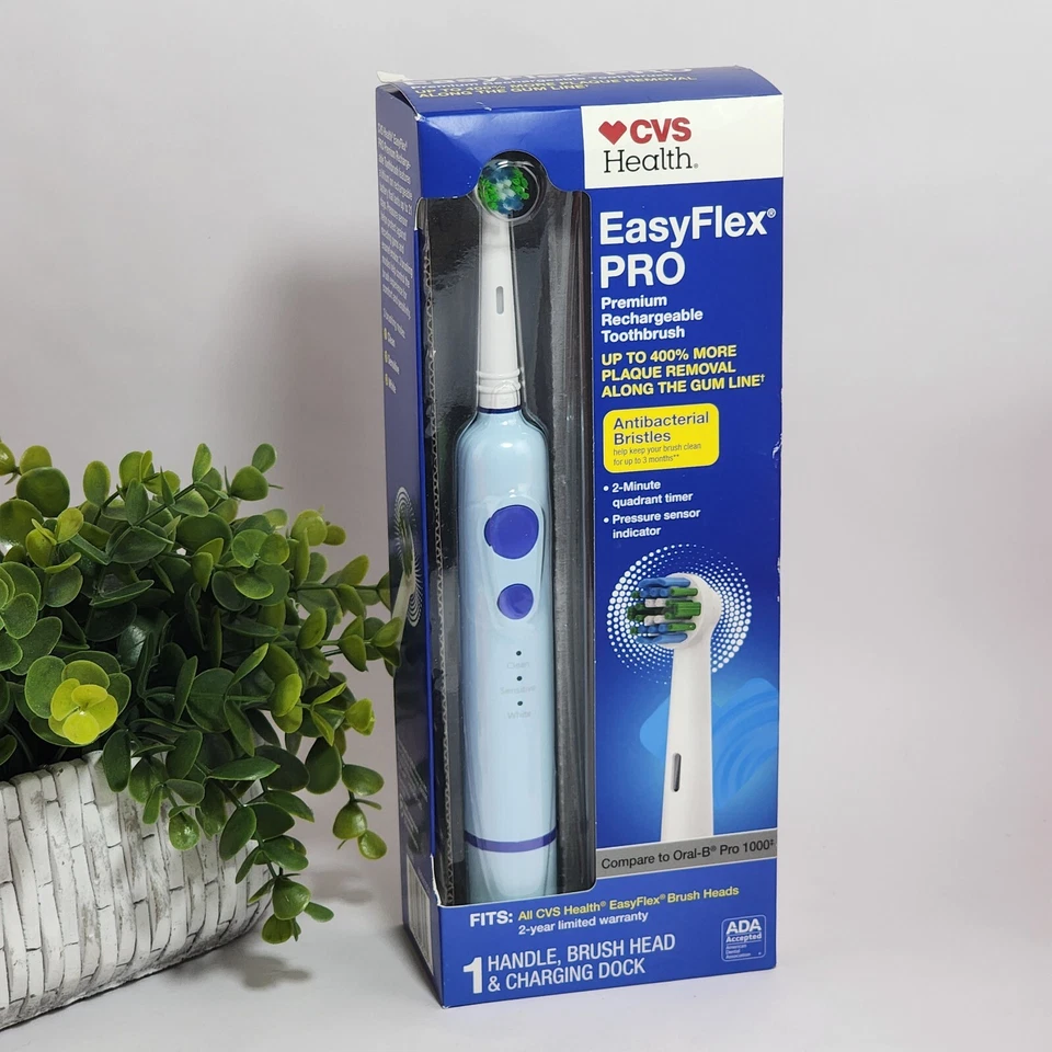 Escova de dentes recarregável CVS Health EasyFlex Pro Premium ~temporizador ~ Sensor de pressão - Imagem 1 de 4