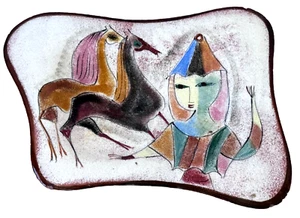 10" Polia Pillin California Studio Art Pottery Horse Vessel Bowl Tray Vtg Mcm - Picture 1 of 22