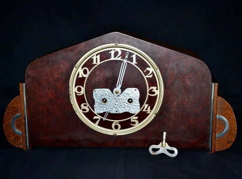 Antique Mantel Clock JUNGHANS Desk Wood Germany Dial Chime Key Rare Old 20th Cover
