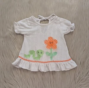 Vintage Carter's white top with green and orange plaid flower & worm size 24 M - Picture 1 of 5